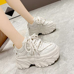 Autumn Women Chunky Sneakers Breathable Leather Casual Shoes 8CM Wedge Heels Platform Shoes Chaussures Femme Sports Dad Shoes