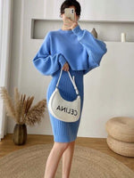 Two Piece Set for Women 2023 New Autumn Winter Fashion Solid Color Sweater Suit Long Sleeved O-neck Women's Clothing Dress Sets