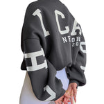 Women Loose Pullover Sweatshirts Letter Print Casual Thickened Long Sleeve Tops Autumn Streetwear