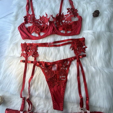 MIRABELLE Open Bra Sexy Lingerie Women Body Transparent Lace Porn Underwear Set Red Bilizna Set of Sex Appliques Intimate