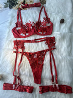 MIRABELLE Open Bra Sexy Lingerie Women Body Transparent Lace Porn Underwear Set Red Bilizna Set of Sex Appliques Intimate