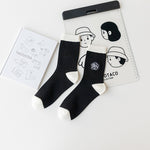 Japanese Embroidered Flowers Trendy Black Mid-tube Socks Korean Niche Retro All-match Sports Cotton Socks