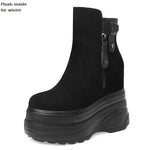 Spring Autumn Slim 14CM Super High Heels Height Increasing Platform Genuine Leather Women Mid-Calf Modern Boots Winter Plush 230