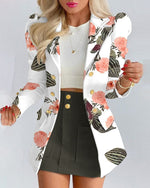 Women's Spring Long Sleeve Solid Color Jacket with Mini Skirt Two-piece Suit Tailleur Femme Blazer and Set Dress Free Shipping