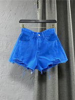Women's Denim Shorts High Waist Casual Solid Zipper Fly Fashion Shorts Loose Sexy Green A-shaped Hot Pants 2023 New Summer