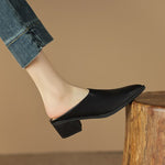 5CM Retro Pointed Baotou Women's 2023 Summer New Thick-heeled Mid-heel Muller Shoes Summer Outwear Half-slippers
