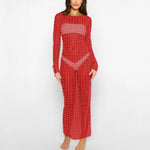 Fashion Sexy Hot Diamond Blouse Mesh Dress Perspective Pin Bead Sundress Wrap Hip Skinny Sheath Long Sleeve Beach Solid Dresses
