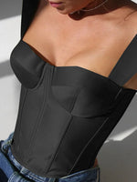 Tawnie Y2K Satin Off Shoulder Corset Cropped Top Women Sleeveless Backless Sexy Strapless Vest Skinny 2023 Summer Tank Tube Tops