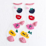Flower Embroidery Crystal Silk Socks Summer Ultra-Thin Transparent Women Socks Mesh Fishnet Lace Harajuku Retro Crew Socks Women