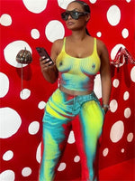 FQLWL Streetwear 2 Two Piece Sets Tracksuit Women rave Outfits Sleeveless Crop Tops Pants Sets Print Tie Dye Matching Sets 2023