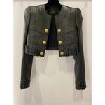 HIGH QUALITY Newest Fashion 2023 Designer Jacket Women's Faux Leather Patchwork Lion Buttons Trimmer Jacket
