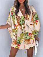 Spring Summer Dress 2023 New In Fashion Beach Style Sexy Dress V-neck Lace Up Print Loose Skirt Elegant Party Dresses for Women