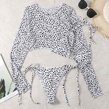 Sexy Bikini Swimwear Women Leopard Print Swimsuit 3 Piece Bikinis Sets Female O Neck Bathing Suit Beachwear Brazilian Biquinis