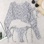 Sexy Bikini Swimwear Women Leopard Print Swimsuit 3 Piece Bikinis Sets Female O Neck Bathing Suit Beachwear Brazilian Biquinis