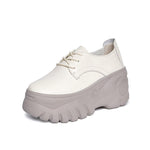 Summer New Korean Style Leisure Slim Super High Heels Platform Breathable Hollow Cross-tied Genuine Leather Women Casual Pumps