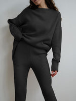 Women Sweater Suits Knitted Oversized Tracksuit Casual Long Sleeve Pullover High Waist Straight Pants Two Piece Sets Women 2023