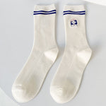 Spring Autumn Cotton Funny Harajuku Striped Women High Long Socks Kawaii Cute Japanese Sports Girls White Blue Cartoon Stockings
