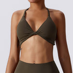 NCLAGEN Yoga Sports Bra Women's Halter Crop Tops Push-up Medium Support Crossover Tight-fitting Exercise Running Fitness Bikini