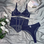 MIRABELLE Rhinestone Lingerie sets for Women Luxury Sexy Lace Underwear Glitter Tassels Seamless Bra Transparent Fine Outfit