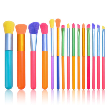 Vibrant Glam Brush Set: Unleash Your Makeup Artistry with our Exquisite 15-Piece Colorful Synthetic Hair Brush Collection