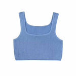 TRAFZA Women Fashion Blue Knitted Skirts Suit Vest Top+ Vintage Elastic Waist Pleated Skirt Elegant Woman Chic Set Streetwear