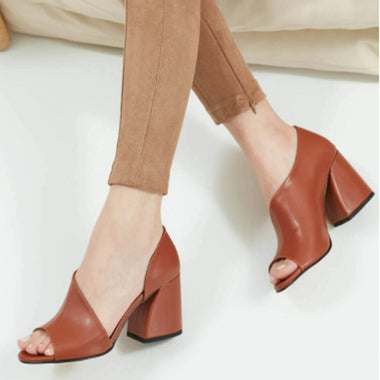 2023 New High-Heeled Shoes women Summer wedge women's breathable fish mouth shoes side empty single shoes solid color stitching