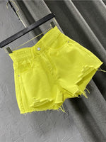 Women's Denim Shorts High Waist Casual Solid Zipper Fly Fashion Shorts Loose Sexy Green A-shaped Hot Pants 2023 New Summer