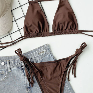 GNIM Sexy Hollow Out Bikini Swimwear Women 2021 Summer Solid String Swimsuit Female 2 Pieces Backless Bandage Swim Bathing Suit