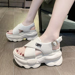 Women Leather Sandals 8CM Summer Shoes New 2023 High Platform Cross-strap Slides Fashion Casual Sandals Beach Chunky Slippers