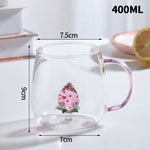 3D Creative Glass Cups Transparent Mugs with Handle Coffee Cup Cute Water Bottles Heat Resistant Milk Coupe Best Festival Gifts