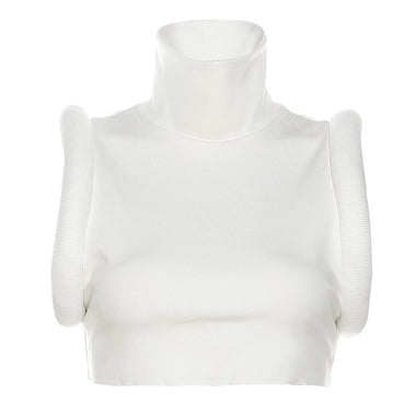 Weird Puss Feather Spliced Women Crop Tops Sleeveless Turtleneck Sexy Basic Vest Summer Hipsters High Street Y2K Rave Partywear