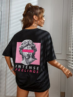 INTENSE FEELINGS Street Hip Hop Female T-Shirts Loose Oversize Short Sleeve 100% Cotton Soft Tops Summer Breathable Tee Clothing