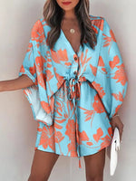 Spring Summer Dress 2023 New In Fashion Beach Style Sexy Dress V-neck Lace Up Print Loose Skirt Elegant Party Dresses for Women