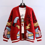 Disney Cartoon Anime Series Donald Duck Japanese Vintage Cute Cartoon Embroidery Knitted Cardigans New Fashion Outwear Sweaters