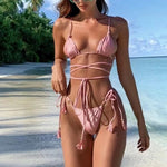 2023 New Sexy Bikini Luxury Swimwear Women Solid Folds Swimsuit Female Bandeau Thong Brazilian Bikini Set Beach Bathing Suit