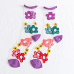 Flower Embroidery Crystal Silk Socks Summer Ultra-Thin Transparent Women Socks Mesh Fishnet Lace Harajuku Retro Crew Socks Women