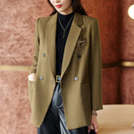 #5250 Black Green Khaki Vintage Blazer Coat Women Single Button Elegant Office Blazer Jacket Femme Regular Fit Pockets Outerwear