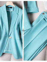 Casual Small Suit Jacket Women's Ninth Pants 2023 Summer Thin Korean Fashion Cropped Sleeve Coat Two Piece Sets Womens Outifits