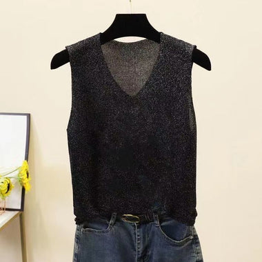 Hot Drilling Ice Silk Camisole for Women's Summer New Knitting Bright Silk Backing Loose Cami Casual Cute Tops Women