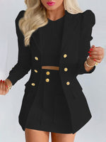 Women's Spring Long Sleeve Solid Color Jacket with Mini Skirt Two-piece Suit Tailleur Femme Blazer and Set Dress Free Shipping