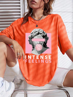 INTENSE FEELINGS Street Hip Hop Female T-Shirts Loose Oversize Short Sleeve 100% Cotton Soft Tops Summer Breathable Tee Clothing