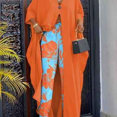 Summer Women Long Sleeve Slit Longline Top & Contrast Paneled Pants Sets 2023 Femme Set y2k Lady Two Pieces Set Clothing