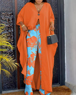 Summer Women Long Sleeve Slit Longline Top & Contrast Paneled Pants Sets 2023 Femme Set y2k Lady Two Pieces Set Clothing
