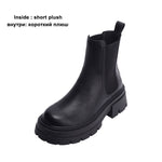 LeShion Of Chanmeb Women Genuine Leather Chelsea Boots INS Fashion Thick Chunky Heels Platform Ankle Short Boot Lady Winter Shoe
