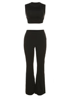 Kliou Casual Hollow Out Two Piece Set Women Concise Sleeveless O-neck Cropped Tanks + High Waist Skinny Pants Female Streetwear