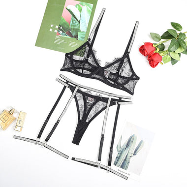 MIRABELLE Rhinestone Lingerie Sexy Transparent Outfit Lace Underwear Bra And Panty Set Naked Women Uncensored Fancy Intimate