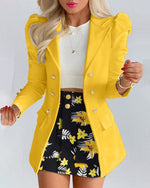 Women's Spring Long Sleeve Solid Color Jacket with Mini Skirt Two-piece Suit Tailleur Femme Blazer and Set Dress Free Shipping