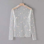 Female Leisure Women Mesh Top Long Sleeve See Through Lace T-shirts Sexy Transparent Fishnet Tops Clubwear Tee Shirts