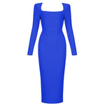 CIEMIILI Women 2022 Summer Bandage Dress Sexy Long Sleeve Pink Bodycon Elegant Club Celebrity Runway Evening Midi Party Dresses