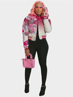 FQLWL Autumn Streetwear Print Jackets For Women 2023 Letter Long Sleeve Graphic Singlebreasted Jackets Black Varsity Jackets